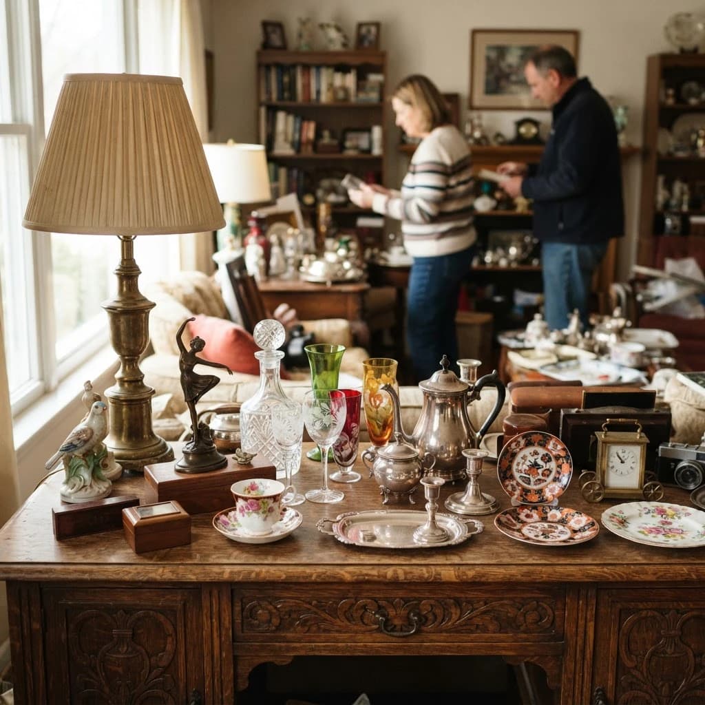 Professionally staged estate sale with curated items on display