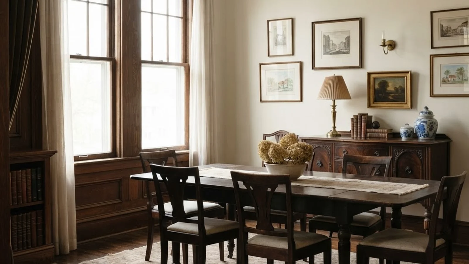 A warm, curated room in a historic home